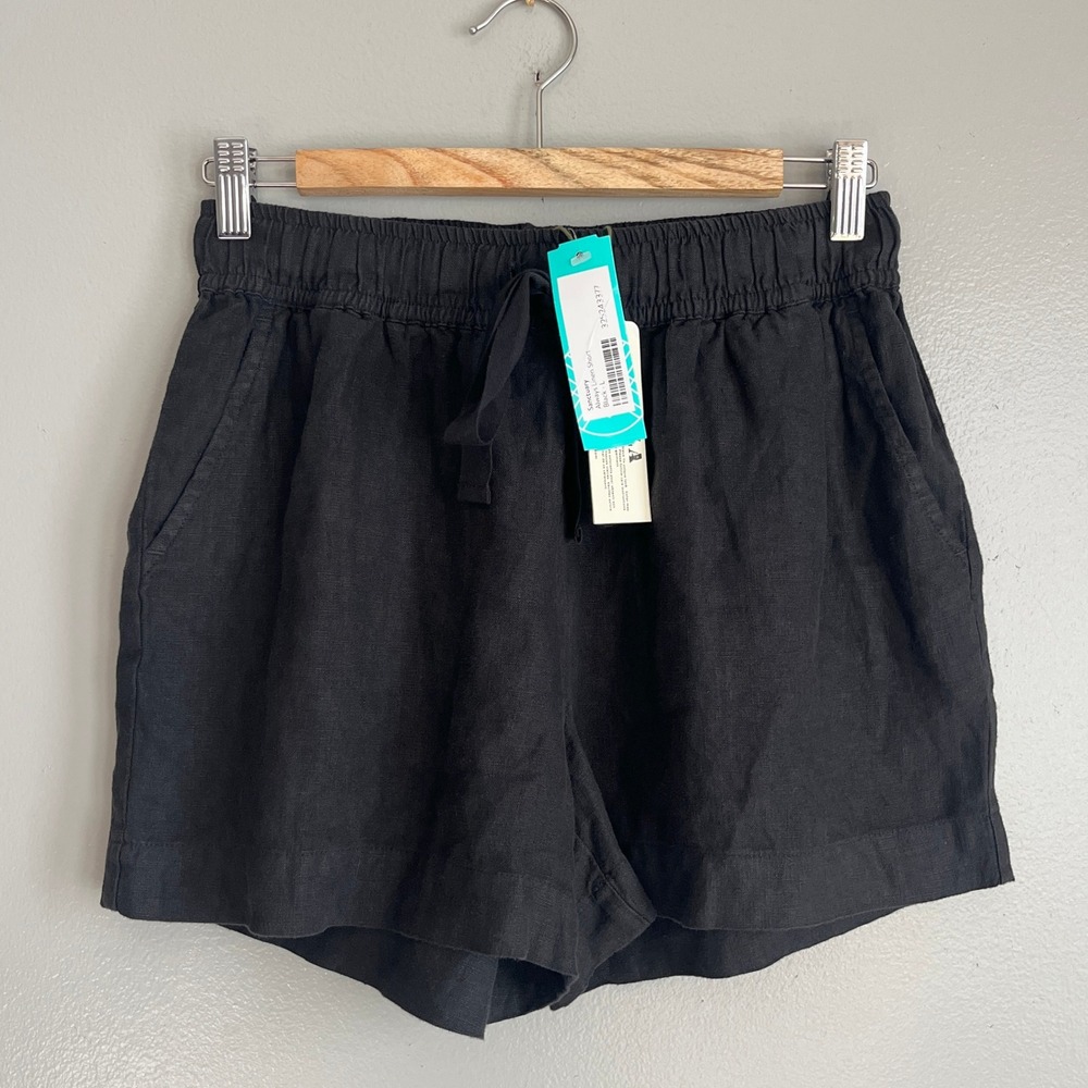 Sanctuary Always Linen Short Womens L Black Elastic Waist 4" Casual NWT